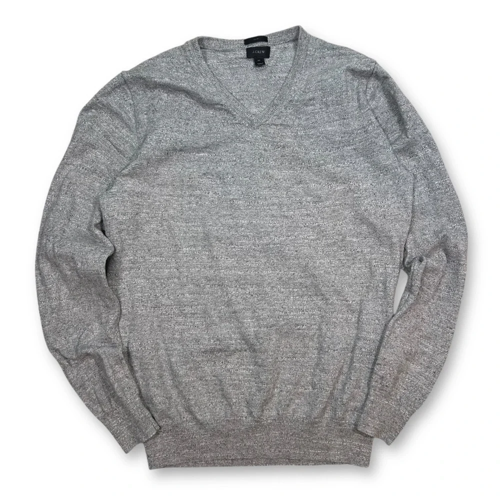 J. Crew V-Neck Sweater‎ Cotton Long Sleeve Casual Gray Mens Size M